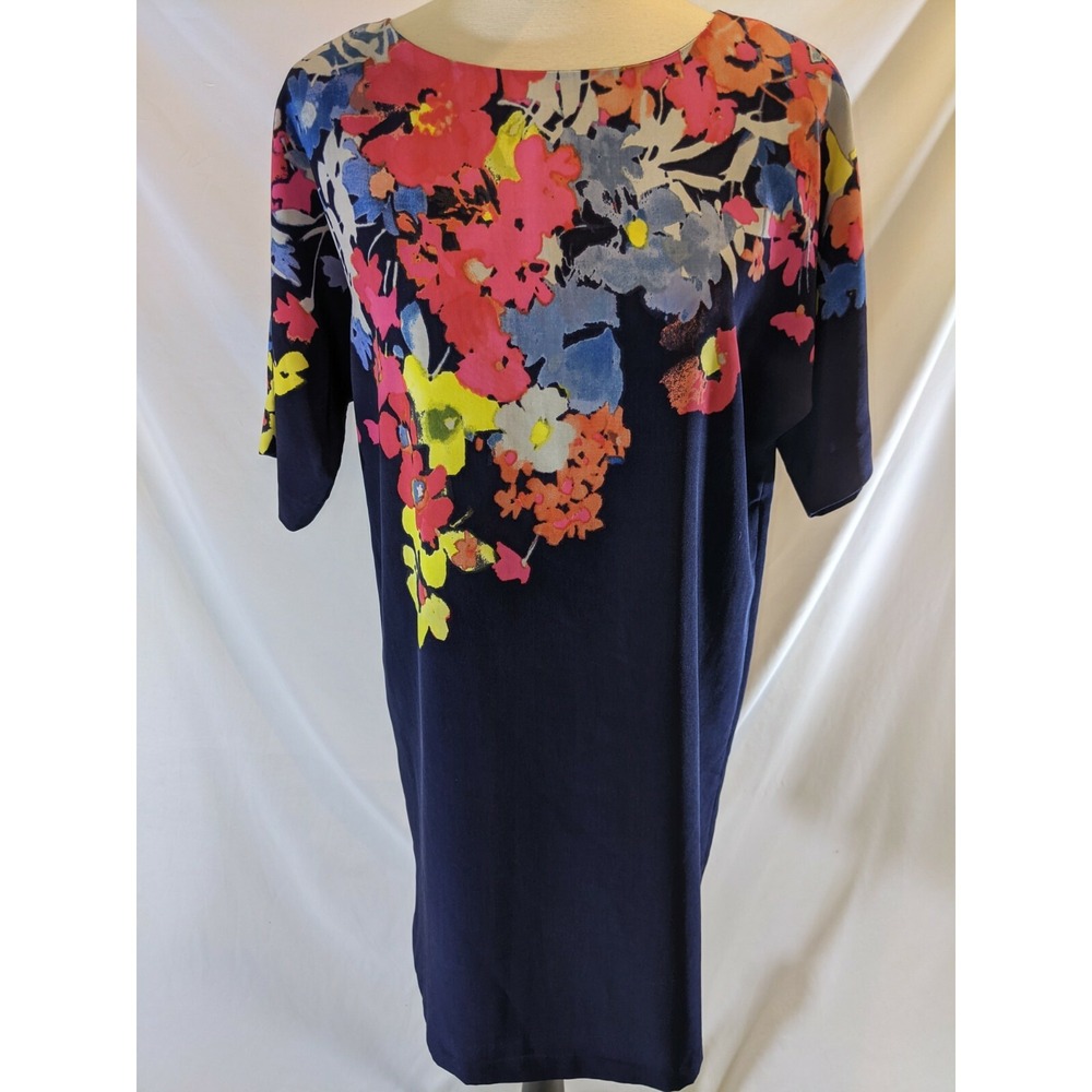 Ann Taylor Loft Shift Dress Size Small Navy Blue Floral Lined Flowercore